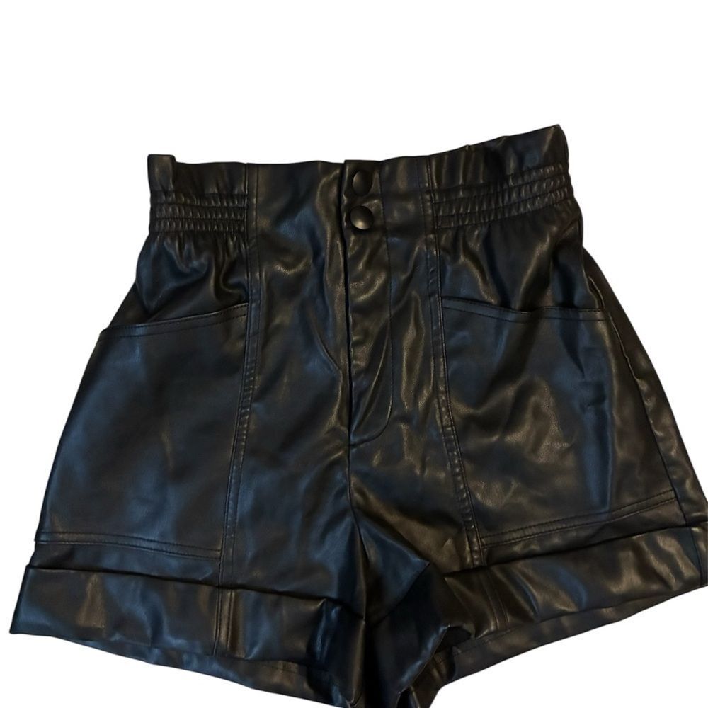 Zara Black High-Waisted Faux Leather Shorts